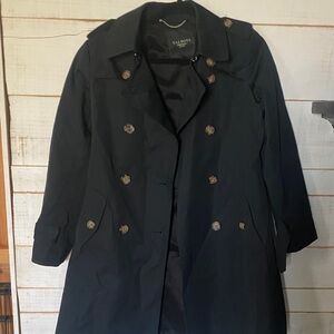 Talbots Black Double-Breasted Trench with Gold-Tone Buttons